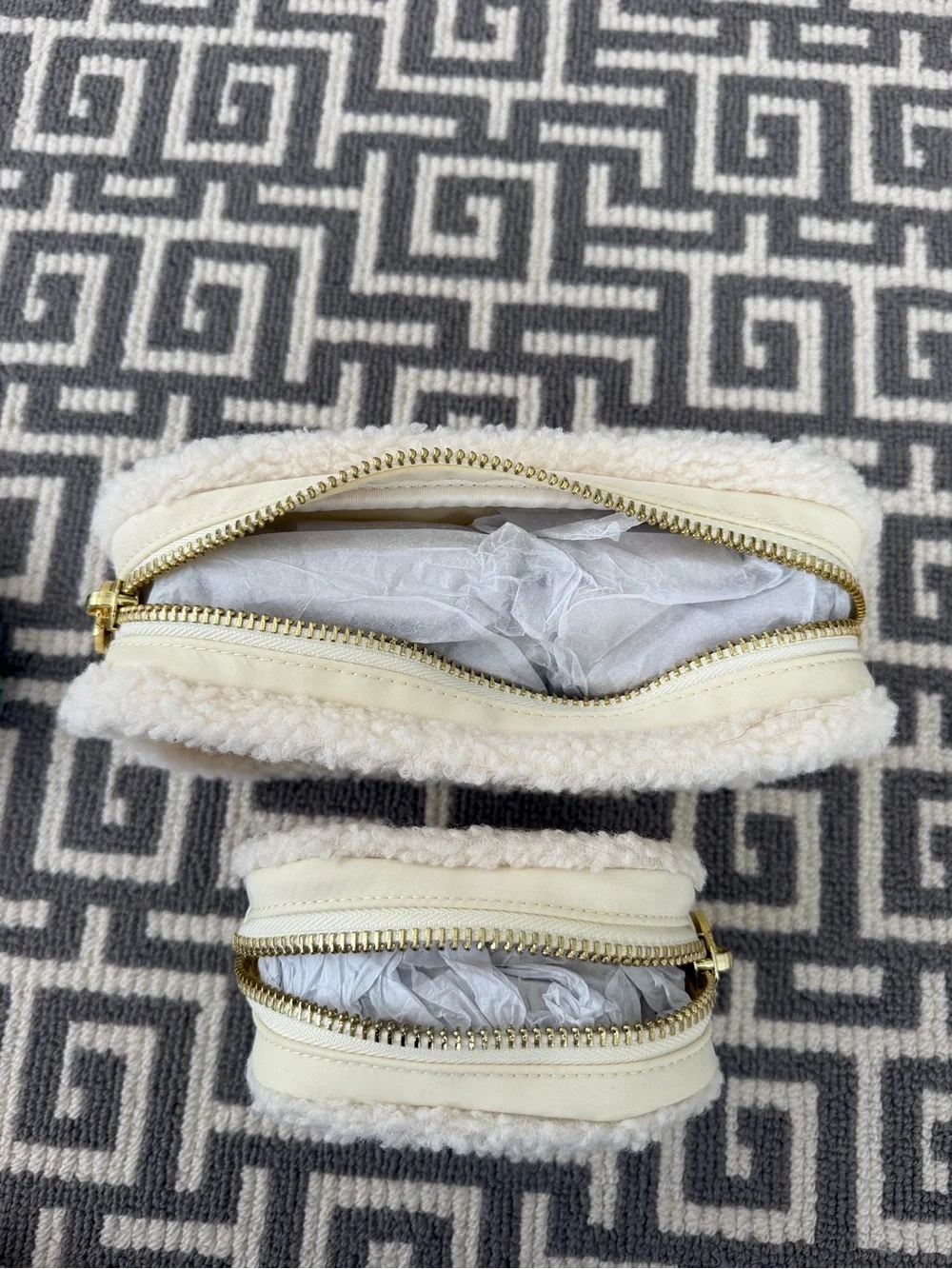 Stoney Clover Cream Sherpa-Trim Double Pouch with Blue Logo Patch